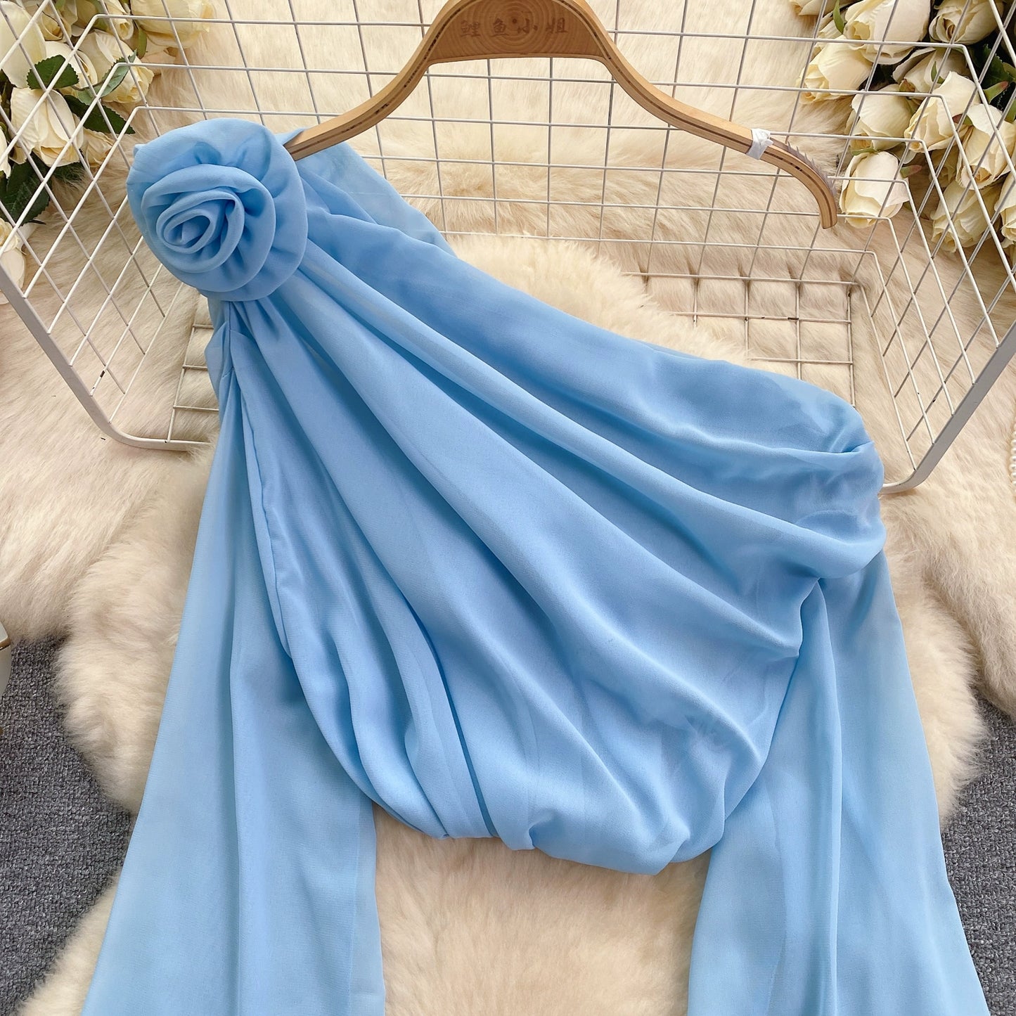 Chiffon Off-Shoulder Puff Sleeve French Top