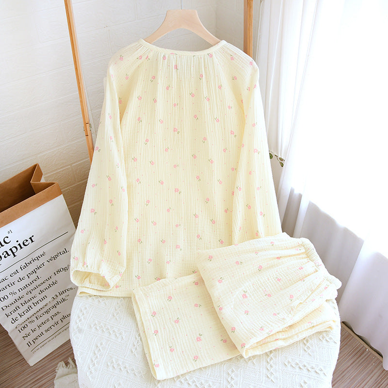Women's Cotton Yarn Long Sleeve Round Neck Polka Dots Loose Loungewear Set