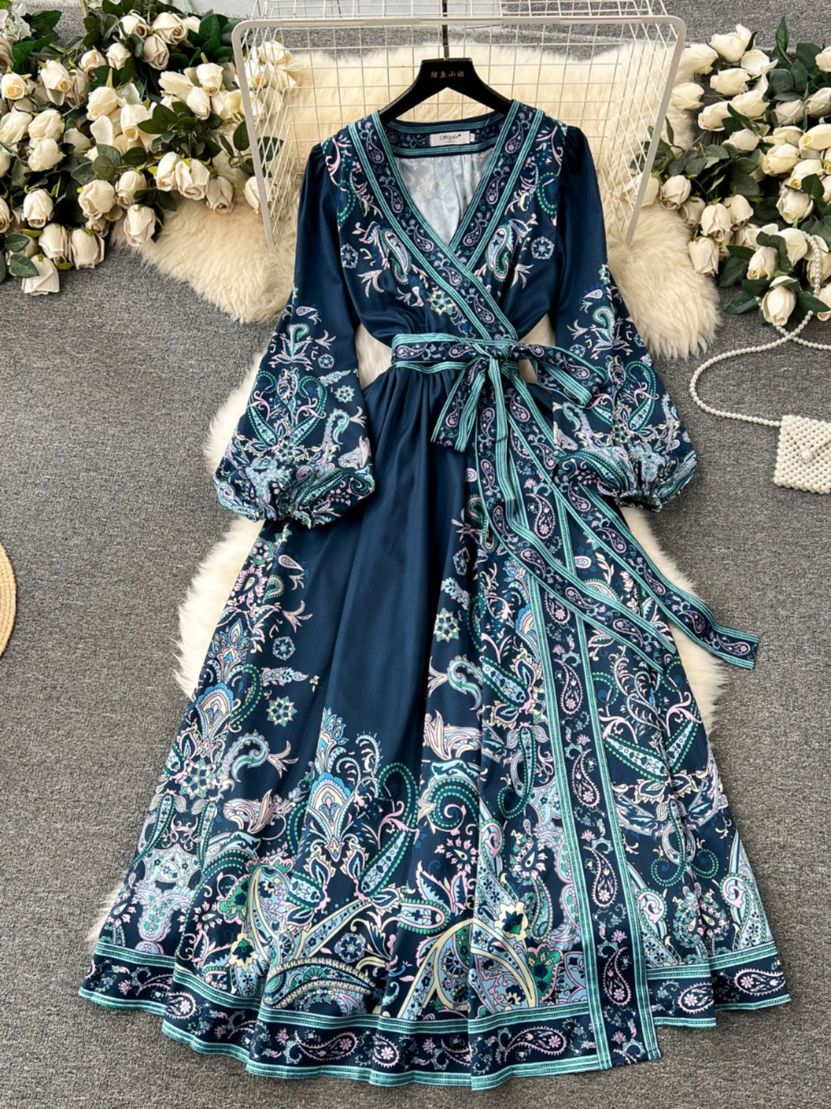 Cruise Couture French Chic One-Piece Tie Waist Dress with Printed Patterns