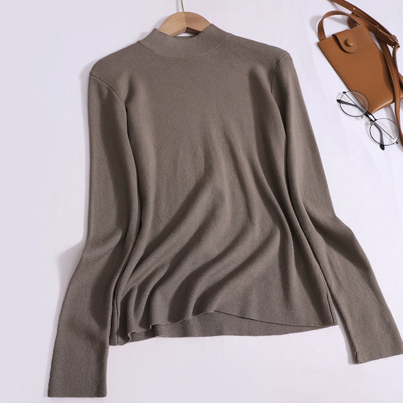 New Korean Version Versatile Knitted Half-High Neck Solid Color Long Sleeve Inner Top