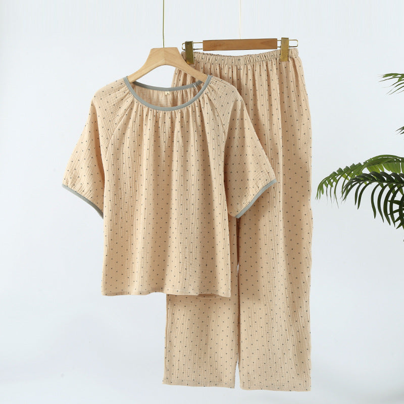Cozy Cotton Crepe Elastic Collar Sleepwear Set