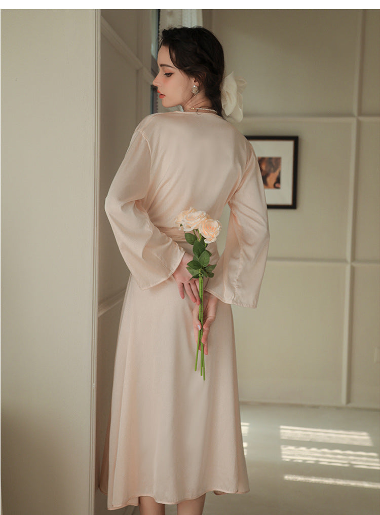Female Newly Wedding Bride Red Silky Smooth nightgown With Belt