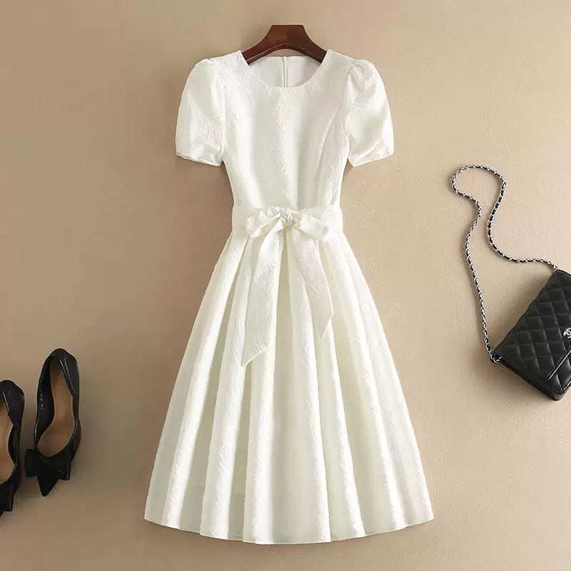 White Waist Cut-Outs Mid-Length Dress