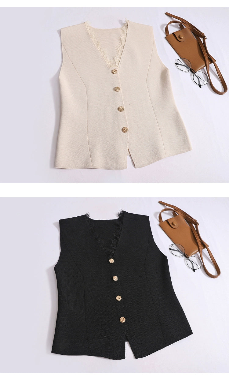 French Temperament V-Neck Lace Vest Slim Thin Shouldered Sleeveless Top For Summer