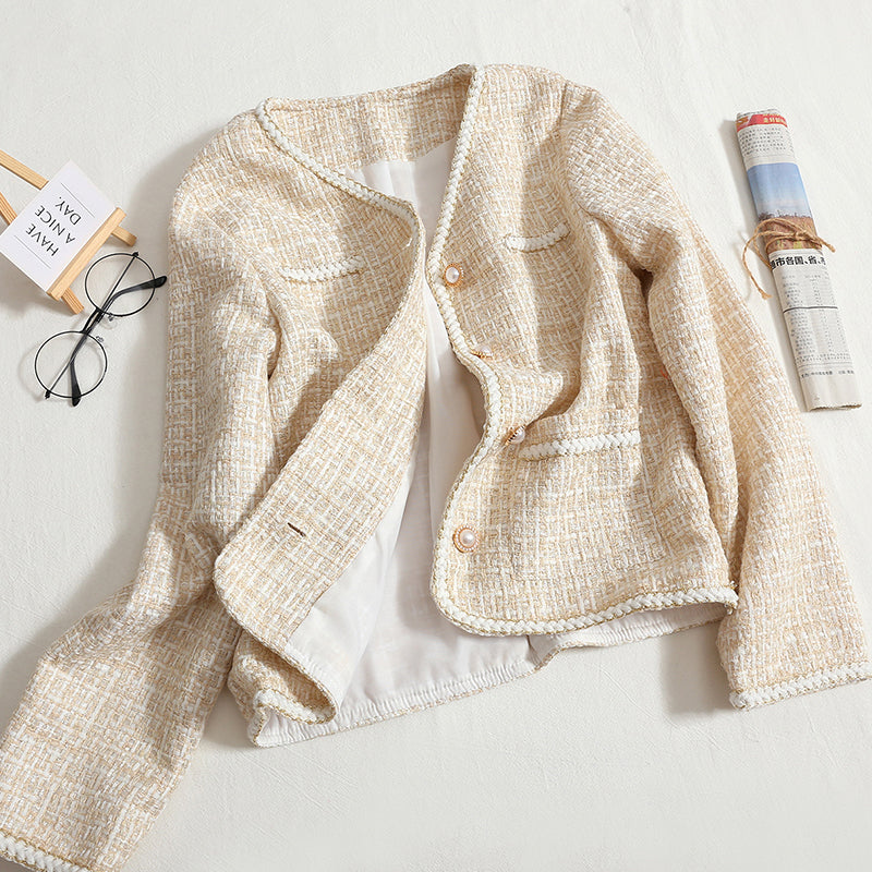 French Tweed Short Jacket Loose Long-Sleeved Cardigan Top