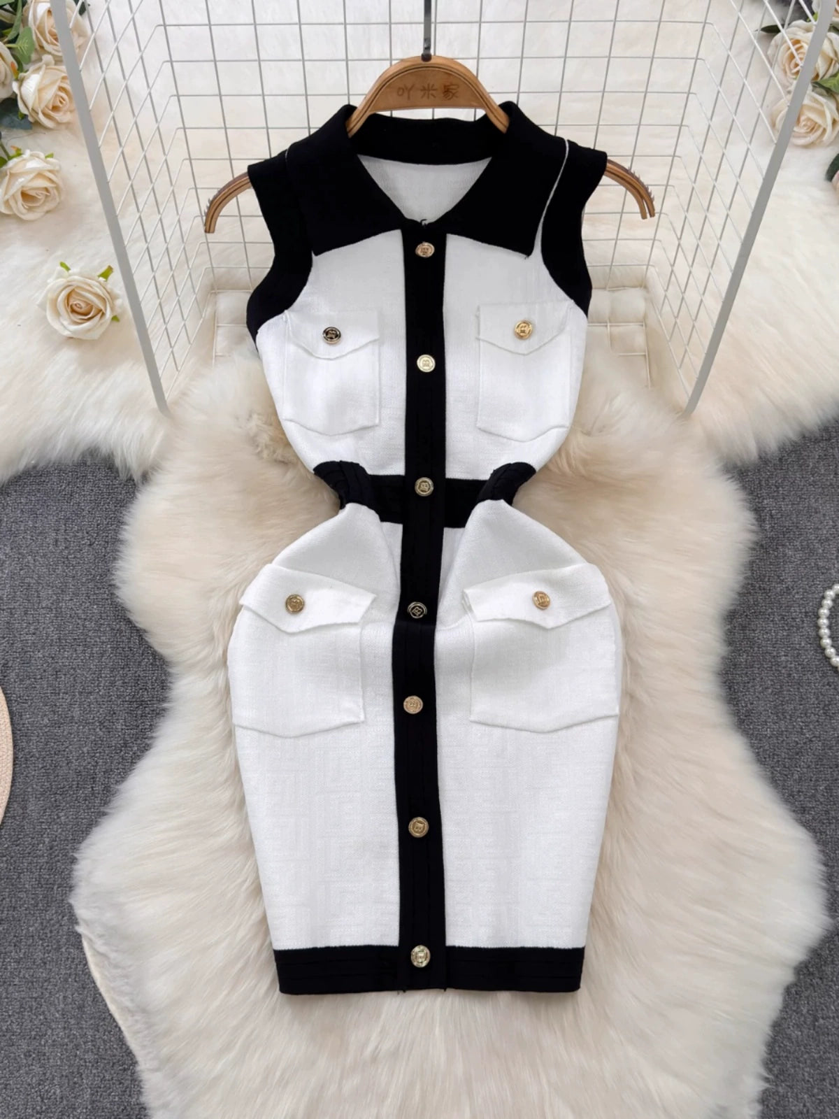 Elegant French-Inspired Knitted Vest Bodycon Dress