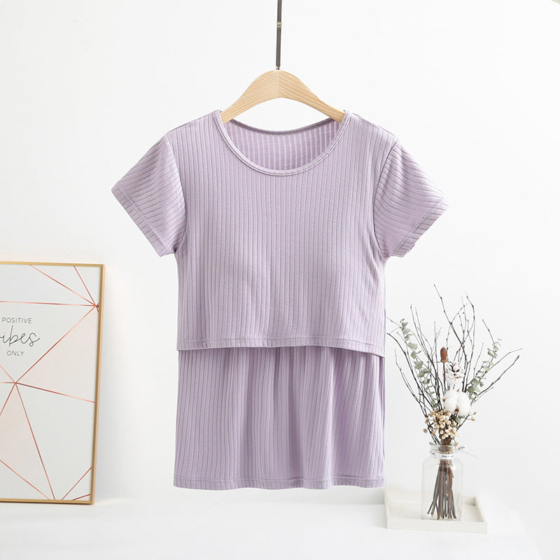 Women's Summer Nursing Short-Sleeved Breastfeeding Maternity Single Tops
