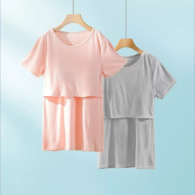 Women's Summer Nursing Short-Sleeved Breastfeeding Maternity Single Tops