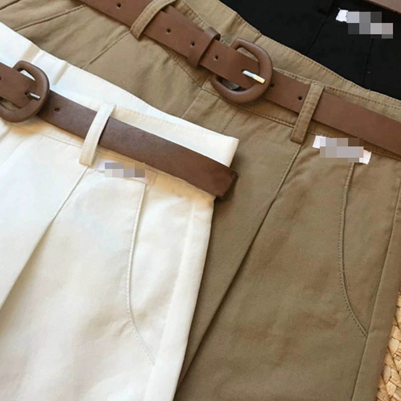 Japanese Retro Simple Solid Color High waist thin versatile wide-leg suit shorts