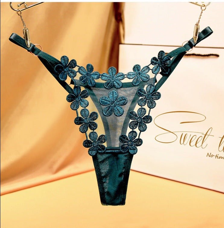 Flower Embroidery Comfortable Adjustable Straps Metal Buckle Design Thong Panties