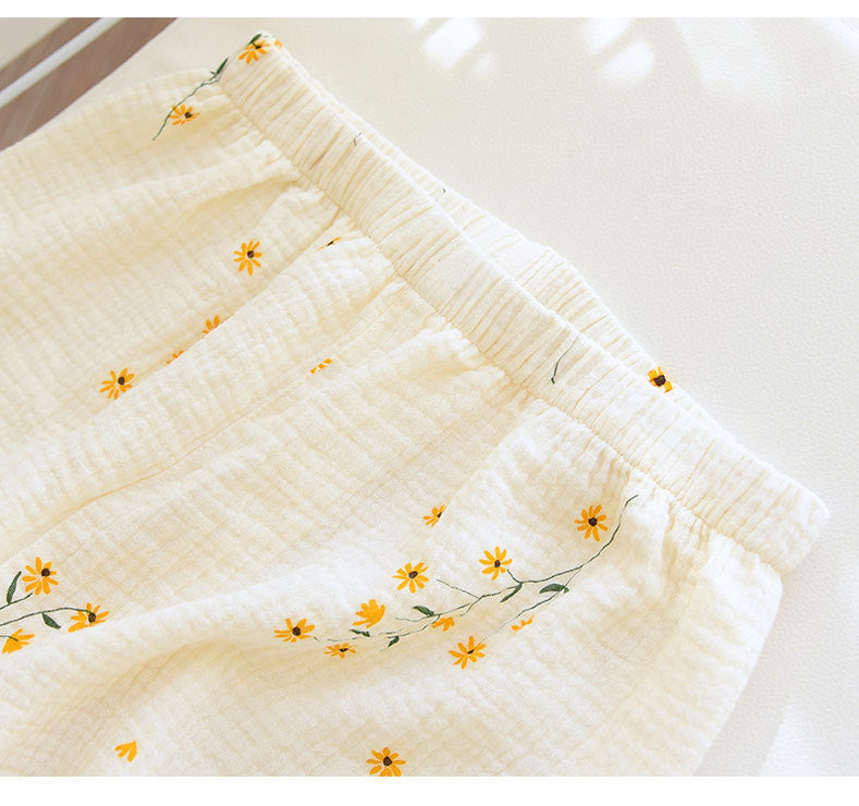 Fresh and Light High-Quality Soft Cotton Crepe Summer PJs With Long Trousers