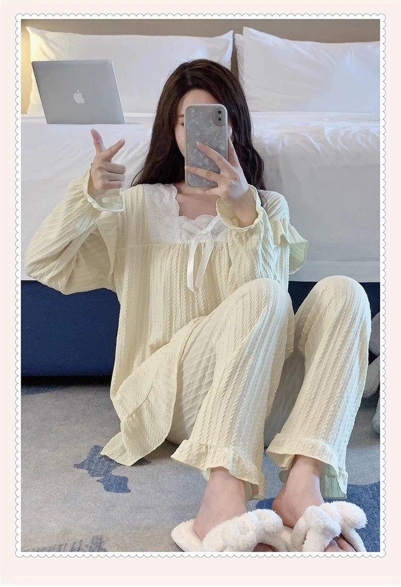 Women's spring and autumn cotton long sleeves trousers style loungewear set