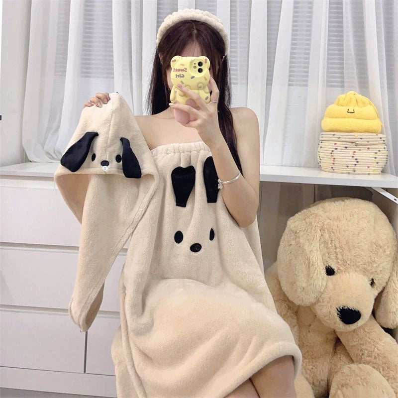 Women's Wrap Bandeau Bath Towel Non-Cotton Absorbs Water And Dries Quickly Large Thickened Bath Dress +Hair Dryer Cap+ Headband