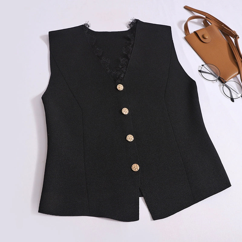 French Temperament V-Neck Lace Vest Slim Thin Shouldered Sleeveless Top For Summer