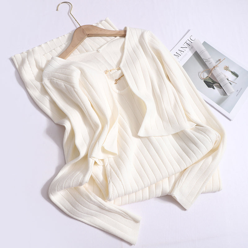 Luxury Pure Lust U-Shaped Cut-Out Neckline knitted Hip Slim Dress With Two-Piece Set