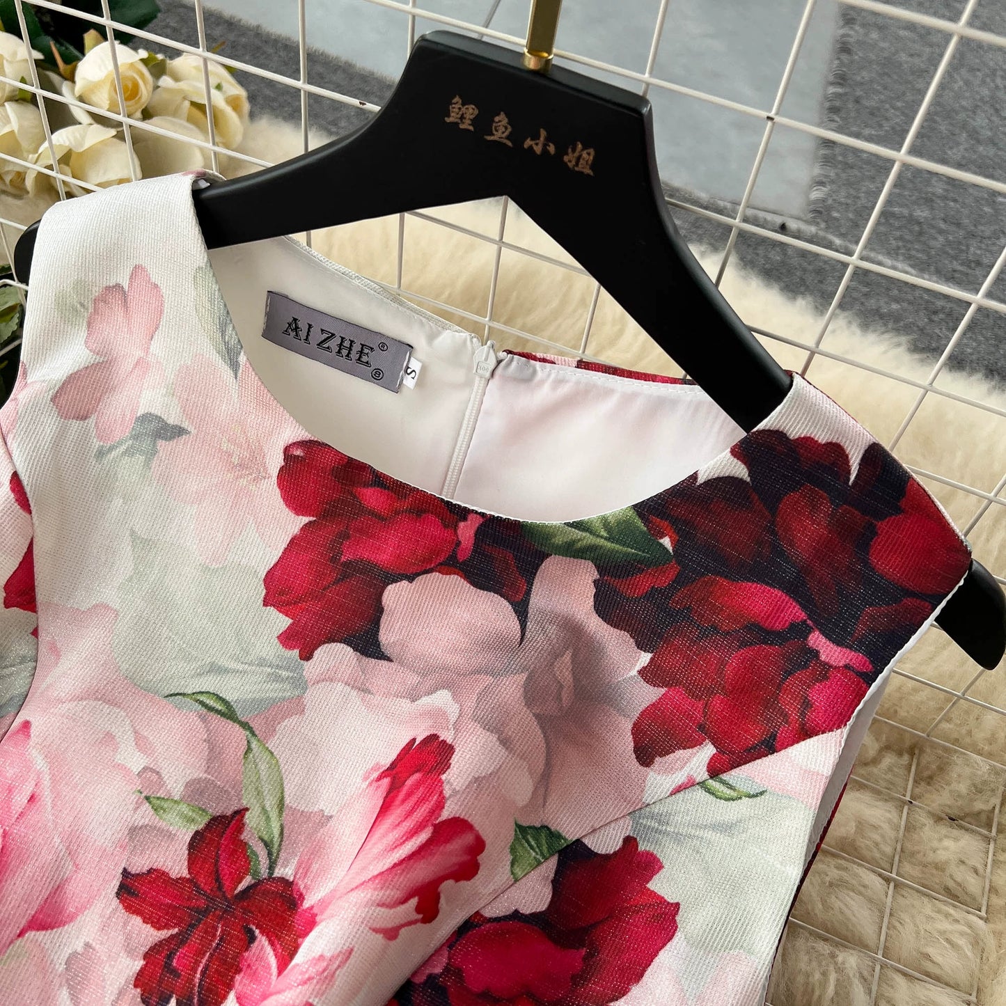 Floral Elegant Sleeveless Pleated Waist-Defining Skirt Dress For Women