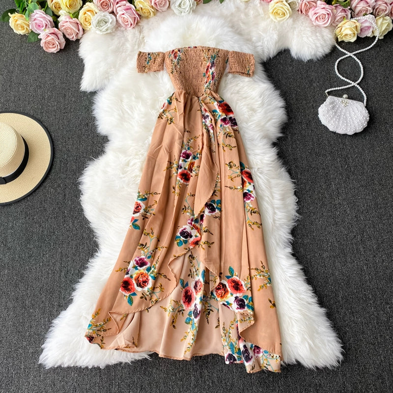 Strapless Floral Dress with Split and Slim Fit for Elegant Evenings