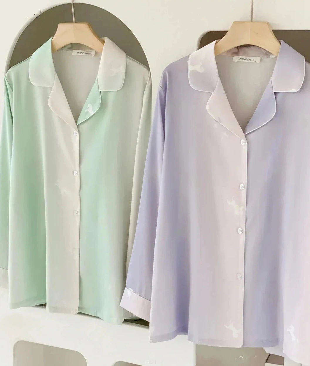 Stylish High-End Gradient Ice Silk Pajama Suit for Spring & Autumn