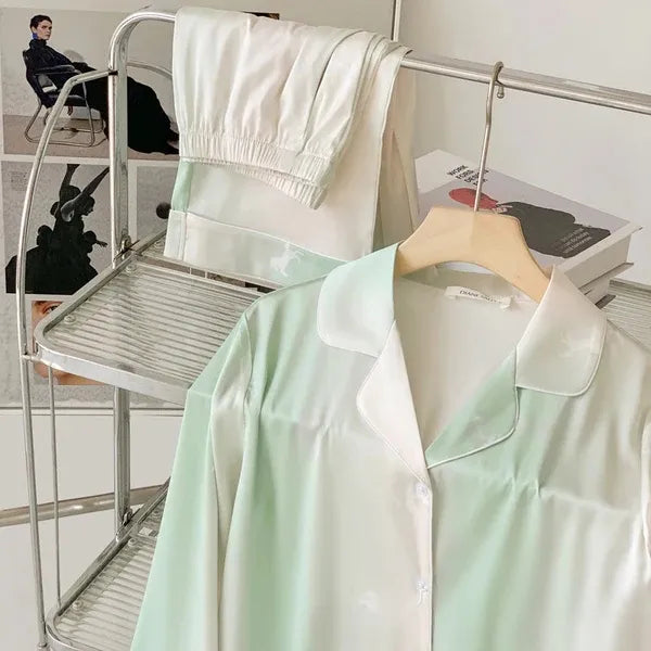 Stylish High-End Gradient Ice Silk Pajama Suit for Spring & Autumn