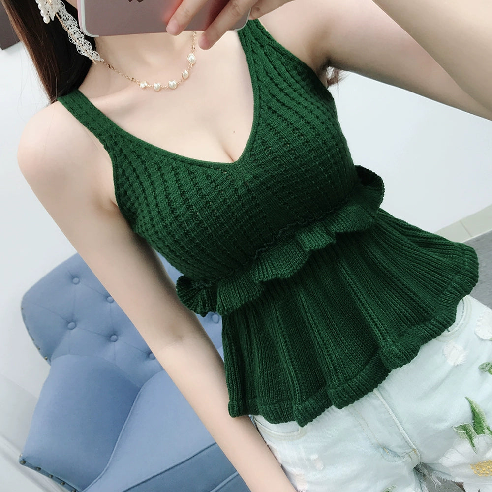 women's V-neck Woolen waistcoat Suspender skirts