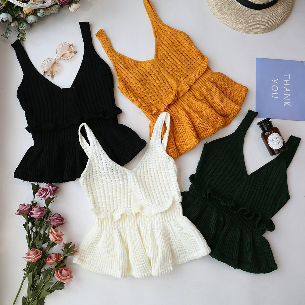 women's V-neck Woolen waistcoat Suspender skirts