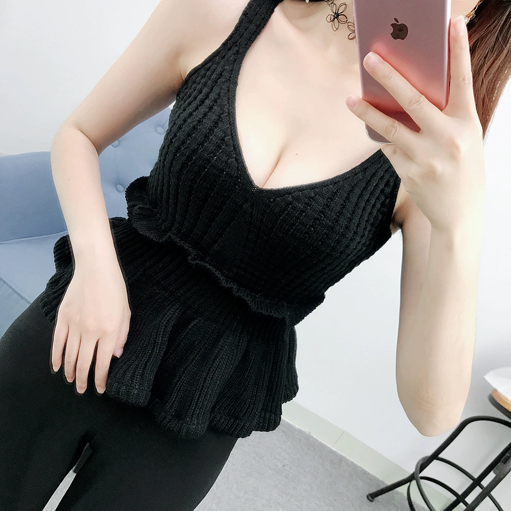 women's V-neck Woolen waistcoat Suspender skirts