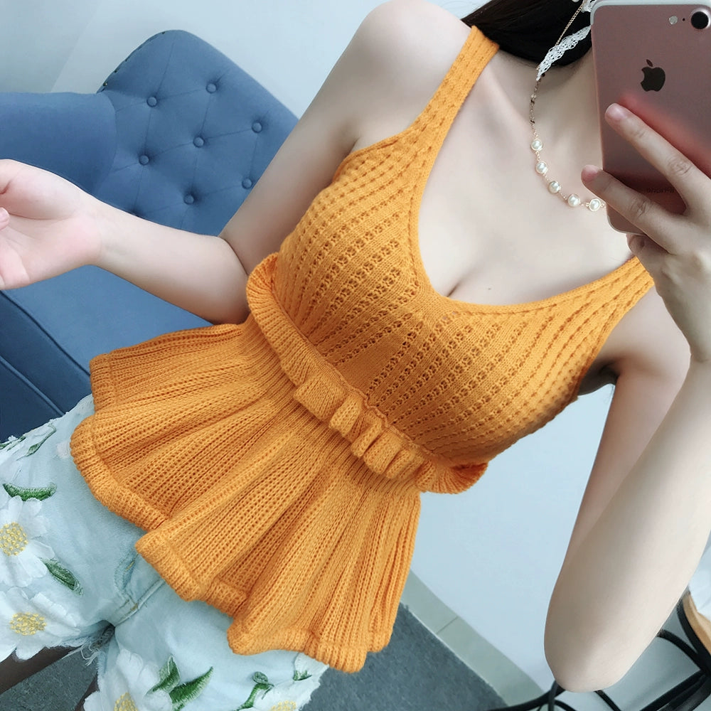 women's V-neck Woolen waistcoat Suspender skirts