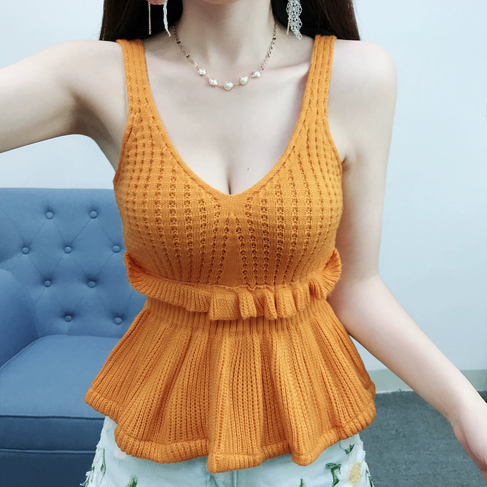 women's V-neck Woolen waistcoat Suspender skirts