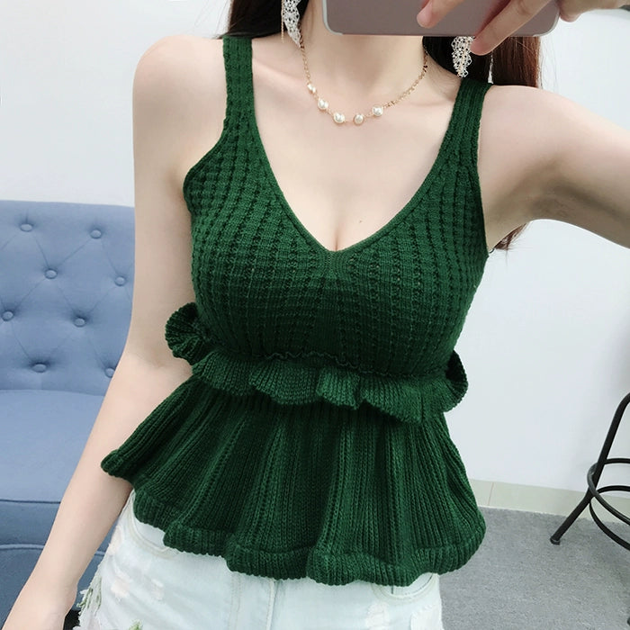women's V-neck Woolen waistcoat Suspender skirts