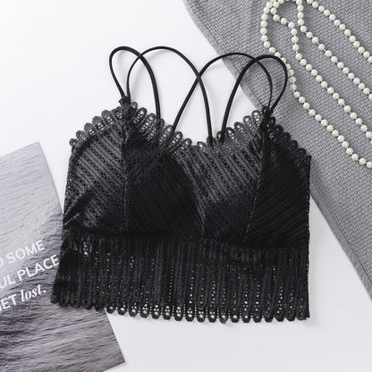 Summer New Deep V-Lace Beauty Back Cross Strap Ladies Underwear Wrap Chest Bra