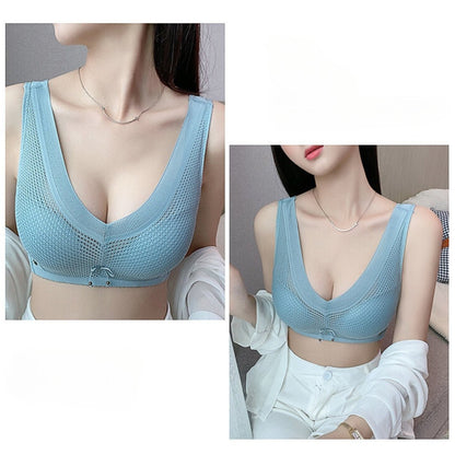 Wireless Vest Style Hollow Breathable Thin Cotton Deep V Pattern Push-up Bra