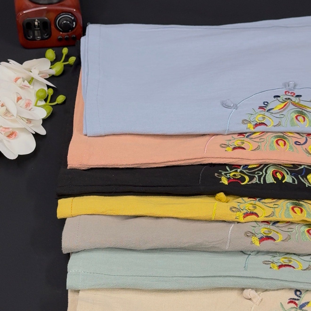 Summer Retro Style Embroidered cotton and linen slacks, women's pant