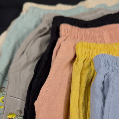 Summer Retro Style Embroidered cotton and linen slacks, women's pant