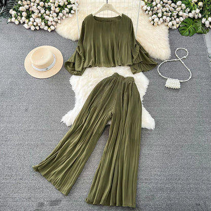 Women's autumn style, dolman-sleeve top, high-waisted Chiffon Jumpsuits