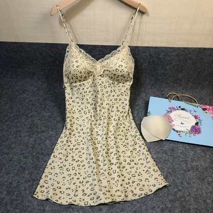 Women's Leopard printed Comfortable lace suspender nightdress