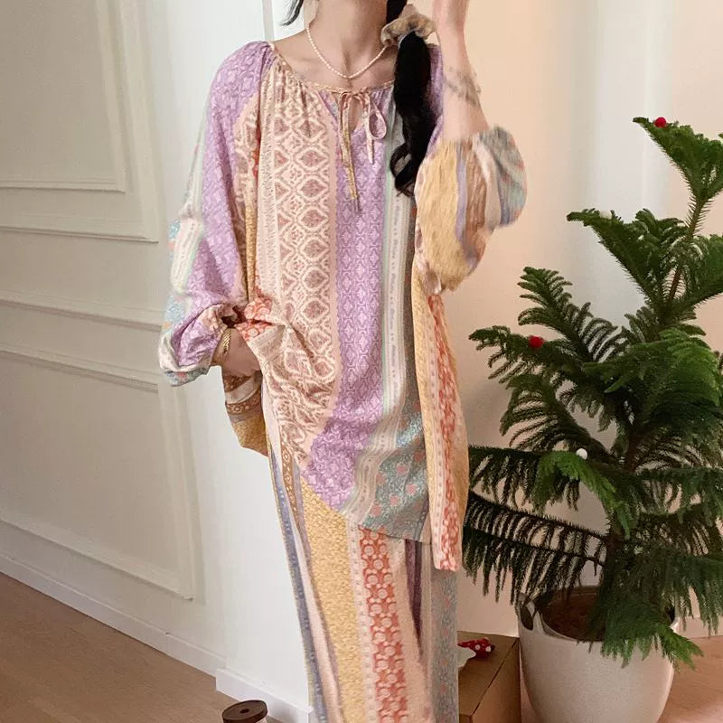 Versatile All Seasons Plus-Size Comfortable Cotton Silk Pajama Suit For Women