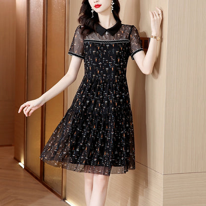 Summer Floral Dress Imported High-end Thin Black Mesh Skirt