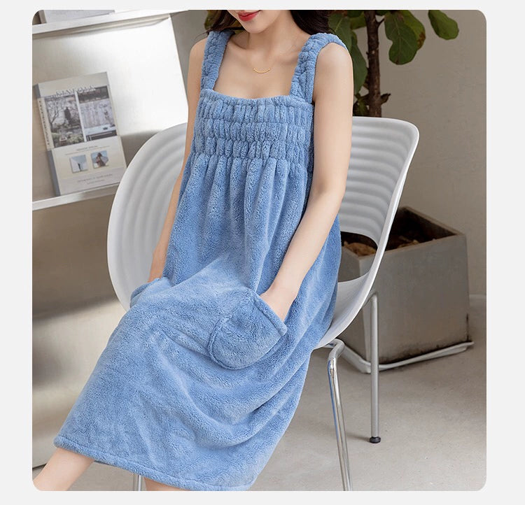 Women's Summer Home Bath Towel Absorbent Suspender Cotton Quick-Drying Bathrobe Wrap Towel