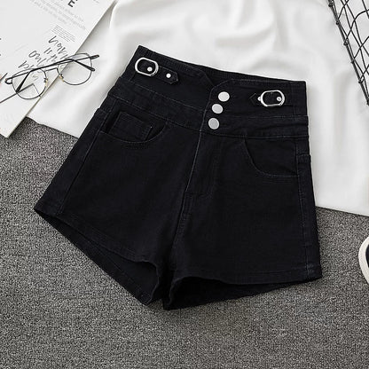 Light-colored high-waist elastic women's washed jeans shorts