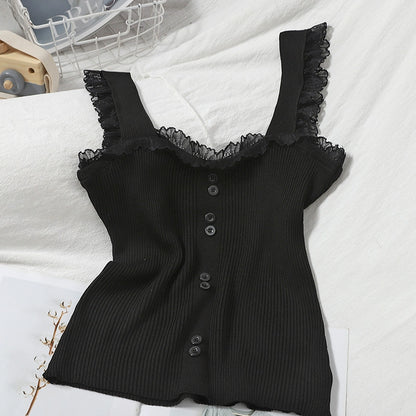 Elegant Sweet And Slim Suspenders Base knitted Lace Tops For Winter