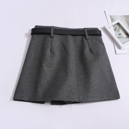 Women's Autumn And Winter Korean Version Casual Slim High-Waisted Hip Slit Skirt With Belted Skirt