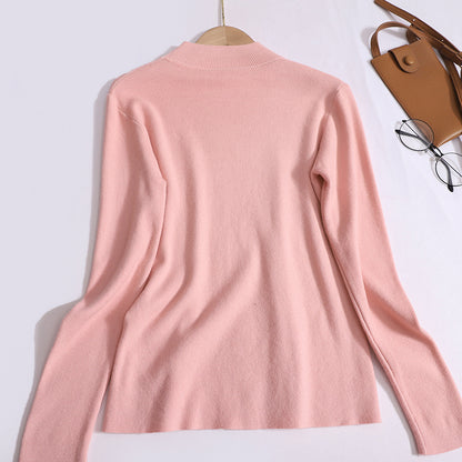 New Korean Version  Versatile Knitted Half-High Neck Solid Color Long Sleeve Inner Top