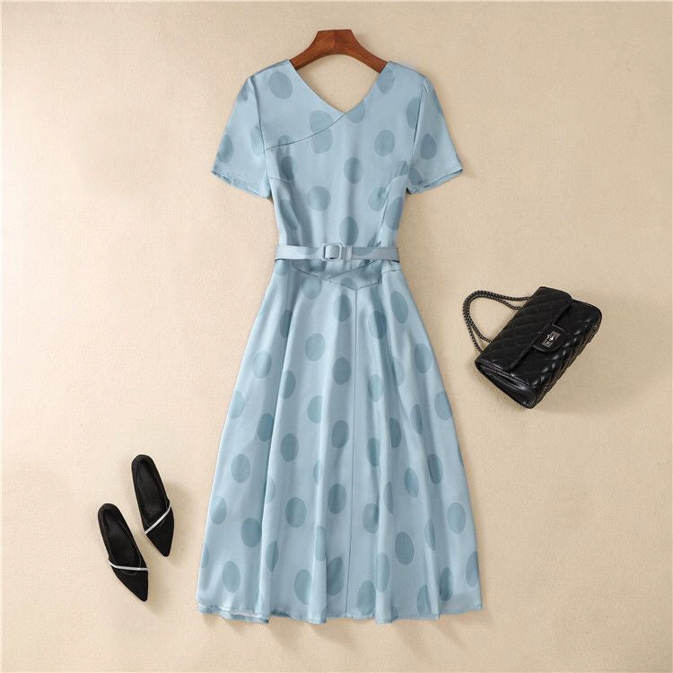 Luxury Mid-Length Polka Dot Cut-Out Tencel Design Dress