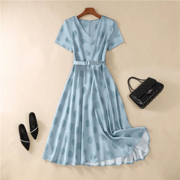 Luxury Mid-Length Polka Dot Cut-Out Tencel Design Dress