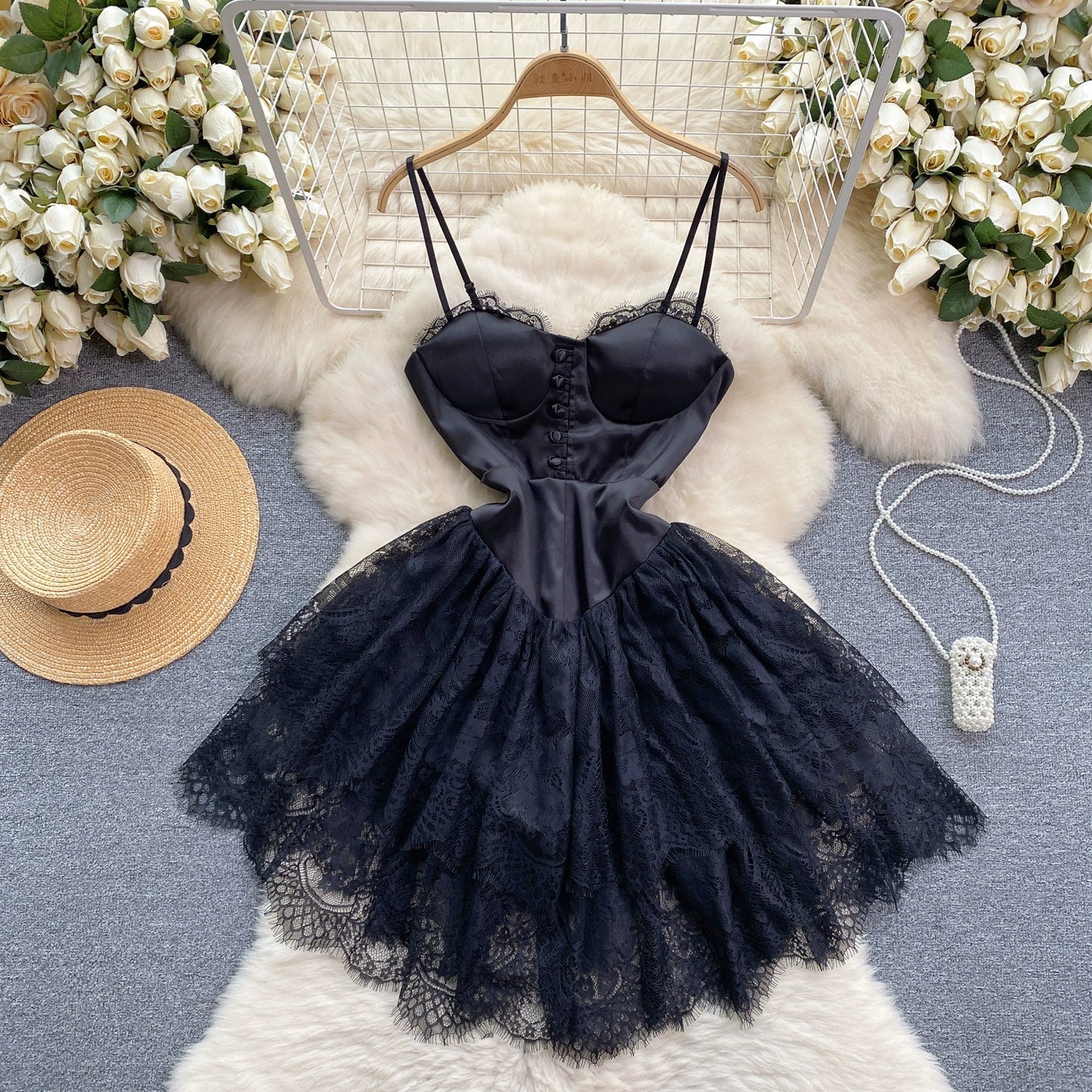 Luxury Niched Celebrity-Inspired Lace Bandeau Dress For Party