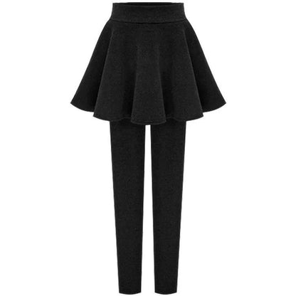 Winter Warmth Cotton and Fleece Leggings with Pleated Skirt Design