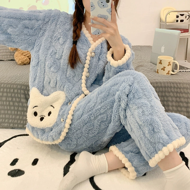 Luxury Winter Coral Thickened Velvet Pajama Loungewear Set For Women