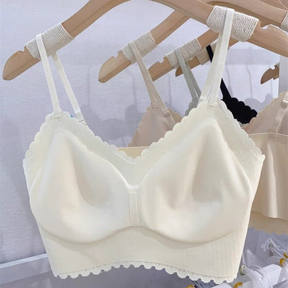 Summer Seamless Ice Silk Back Fixed Cup Bandeau Free Size Bra