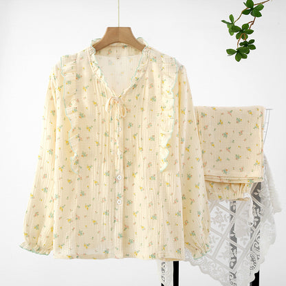 Modern Maternity confinement Loungewear Set with Crepe small V-neck colorful flower Print