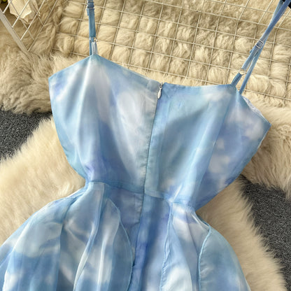 Super Fairy Bandeau Diamond Sleeveless Waist Ruffle Dress